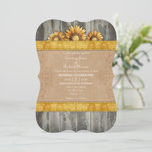 Invitation Gold Brown Rustic Sunflower (Debout devant)