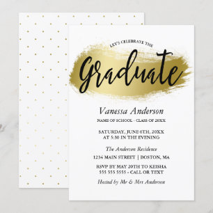 Invitation Gold Brush Stroke Graduation Party
