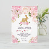 Invitation Gold Bunny anniversaire rose Floral Invitation, (Debout devant)