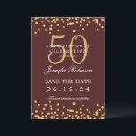 Invitation Gold Burgundy 50th Birthday Enregistrer la date Dé<br><div class="desc">Elégant design "50th Birthday Party" avec faux confettis de parties scintillant & détails texte. Facile à utiliser et facile à personnaliser. Commandez aujourd'hui !</div>