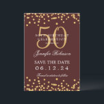 Invitation Gold Burgundy 50th Birthday Enregistrer la date Dé<br><div class="desc">Elégant design "50th Birthday Party" avec faux confettis de parties scintillant & détails texte. Facile à utiliser et facile à personnaliser. Commandez aujourd'hui !</div>