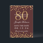 Invitation Gold Burgundy 80th Birthday Enregistrer la date Dé<br><div class="desc">Elégant design "70th Birthday Party" avec faux confettis de parties scintillant & détails texte. Facile à utiliser et facile à personnaliser. Commandez aujourd'hui !</div>