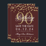 Invitation Gold Burgundy 90th Birthday Save Date Confetti<br><div class="desc">Elégant design "90e anniversaire fête" avec Gold Faux Parties scintillant Confetti Bourgogne et nom personnalisé et texte de détails. Facile à utiliser et facile à personnaliser. Commandez aujourd'hui !</div>