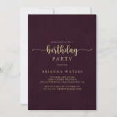 Invitation Gold Burgundy Calligraphy Anniversaire (Devant)
