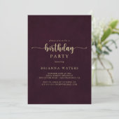 Invitation Gold Burgundy Calligraphy Anniversaire (Debout devant)