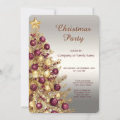 Invitation Gold Burgundy Christmas Tree Holiday Party (Devant)