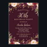 Invitation Gold Burgundy Élégant Floral 30e anniversaire<br><div class="desc">Plus jolies invitations d'anniversaire florales dans le Little Bayleigh Store!</div>