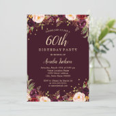 Invitation Gold Burgundy Elégant Floral 60e fête d'anniversai (Debout devant)