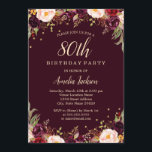 Invitation Gold Burgundy Elégant Floral 80e fête d'anniversai<br><div class="desc">Plus joli fleurs Invitations d'anniversaire dans le Little Bayleigh Store!</div>