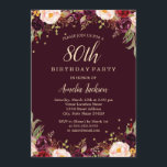 Invitation Gold Burgundy Elégant Floral 80e fête d'anniversai<br><div class="desc">Plus joli fleurs Invitations d'anniversaire dans le Little Bayleigh Store!</div>