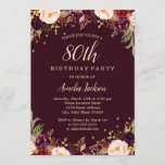 Invitation Gold Burgundy Elegant Floral 80th Birthday Party<br><div class="desc">Plus jolies invitations d'anniversaire florales dans le Little Bayleigh Store!</div>