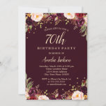 Invitation Gold Burgundy Elegant Floral 80th Birthday Party<br><div class="desc">Plus jolies invitations d'anniversaire florales dans le Little Bayleigh Store!</div>