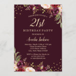 Invitation Gold Burgundy fête florale Sparkle 21e anniversair<br><div class="desc">Plus jolies Invitations d'anniversaire florales dans le Little Bayleigh Store!</div>