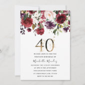 Invitation Gold Burgundy Floral Elégant 40e Anniversaire (Devant)
