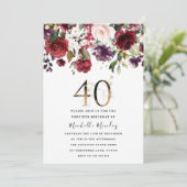 Invitation Gold Burgundy Floral Elégant 40e Anniversaire (Debout devant)