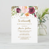 Invitation Gold Burgundy Floral Parties scintillant 16e fête  (Debout devant)