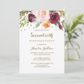 Invitation Gold Burgundy Floral Parties scintillant 70e fête  (Debout devant)