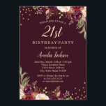 Invitation Gold Burgundy floral Sparkle 21e anniversaire fête<br><div class="desc">Plus joli Invitations Florales Anniversaire dans le Little Bayleigh Store!</div>