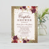 Invitation Gold Burgundy floral Sparkle Couples Douche (Debout devant)
