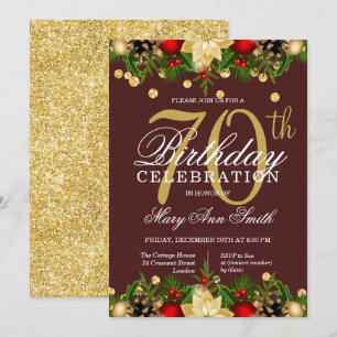 Invitation Gold & Burgundy Holiday Parties scintillant 70e an