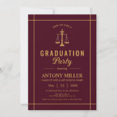 Invitation Gold burgundy Law school graduation Class Of 2026  (Devant)
