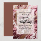 Invitation Gold Burgundy Marbre rose Fluid 95e anniversaire (Devant / Derrière)