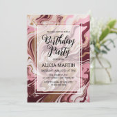 Invitation Gold Burgundy Marbre rose Fluid Anniversaire (Debout devant)