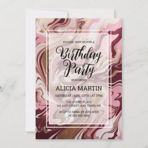 Invitation Gold Burgundy Marbre rose Fluid Anniversaire