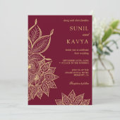 Invitation Gold Burgundy Mehendi Henna Mariage indien (Debout devant)