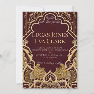 Invitation Gold Burgundy Mehendi Henna Mariage indien Invitat
