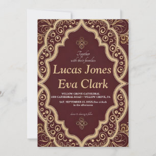 Invitation Gold Burgundy Mehendi Henna Mariage indien Invitat