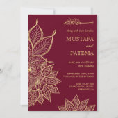 Invitation Gold Burgundy Mehendi Henna Mariage islamique (Devant)