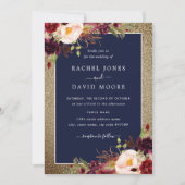 Invitation Gold Burgundy Navy Floral Mariage (Devant)