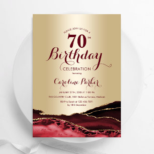 Invitation Gold Burgundy Red Agate 70e anniversaire