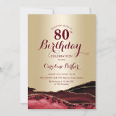 Invitation Gold Burgundy Red Agate 80e anniversaire (Devant)