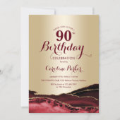 Invitation Gold Burgundy Red Agate 90e anniversaire (Devant)
