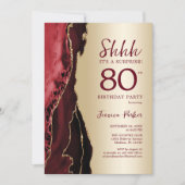 Invitation Gold Burgundy Red Agate Surprise 80e anniversaire (Devant)