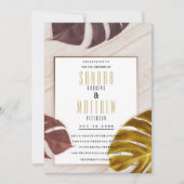 Invitation Gold burgundy rose or marbre tropical Mariage (Devant)