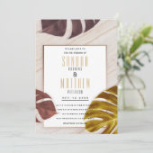 Invitation Gold burgundy rose or marbre tropical Mariage (Debout devant)