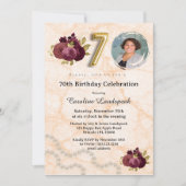 Invitation Gold & Burgundy Roses 70e anniversaire (Devant)
