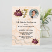 Invitation Gold & Burgundy Roses 70e anniversaire (Debout devant)