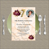 Invitation Gold & Burgundy Roses 70e anniversaire