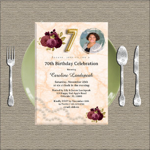 Invitation Gold & Burgundy Roses 70e anniversaire