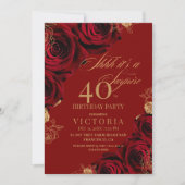 Invitation Gold Burgundy Roses Surprise 40e anniversaire (Devant)