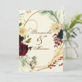 Invitation Gold Burgundy Rouge Aquarelle Florale Mariage Wrea (Debout devant)