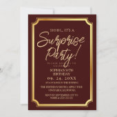 Invitation Gold & Burgundy Surprise 50th Birthday Party (Devant)