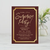 Invitation Gold & Burgundy Surprise 50th Birthday Party (Debout devant)