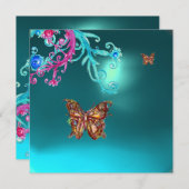 INVITATION GOLD BUTTERFER TURQUOISE AQUA BLEU GEMSTONE (Devant / Derrière)