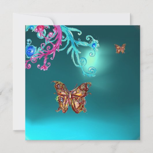 INVITATION GOLD BUTTERFER TURQUOISE AQUA BLEU GEMSTONE (Devant)