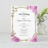 Invitation Gold Butterflies Pink Roses 18th Debut Birthday (Debout devant)